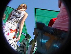 Pink panty under street upskirt