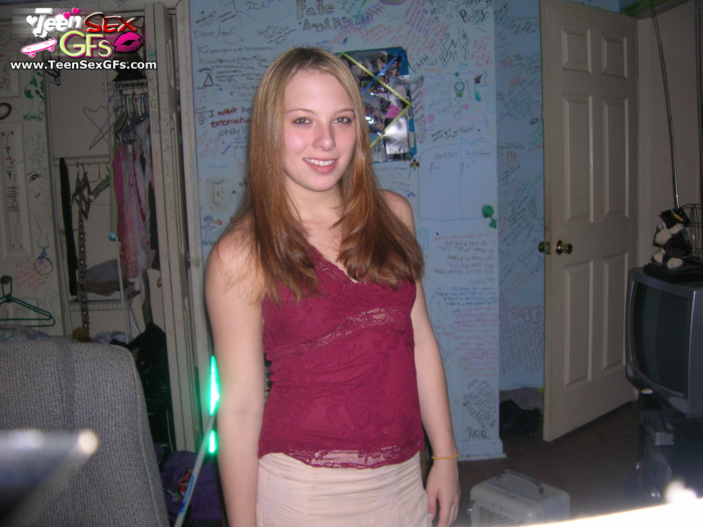 Horny teen chick undresses and shows