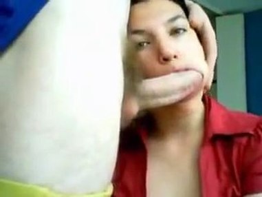 Hot teen girl stuffs her mouth with cock